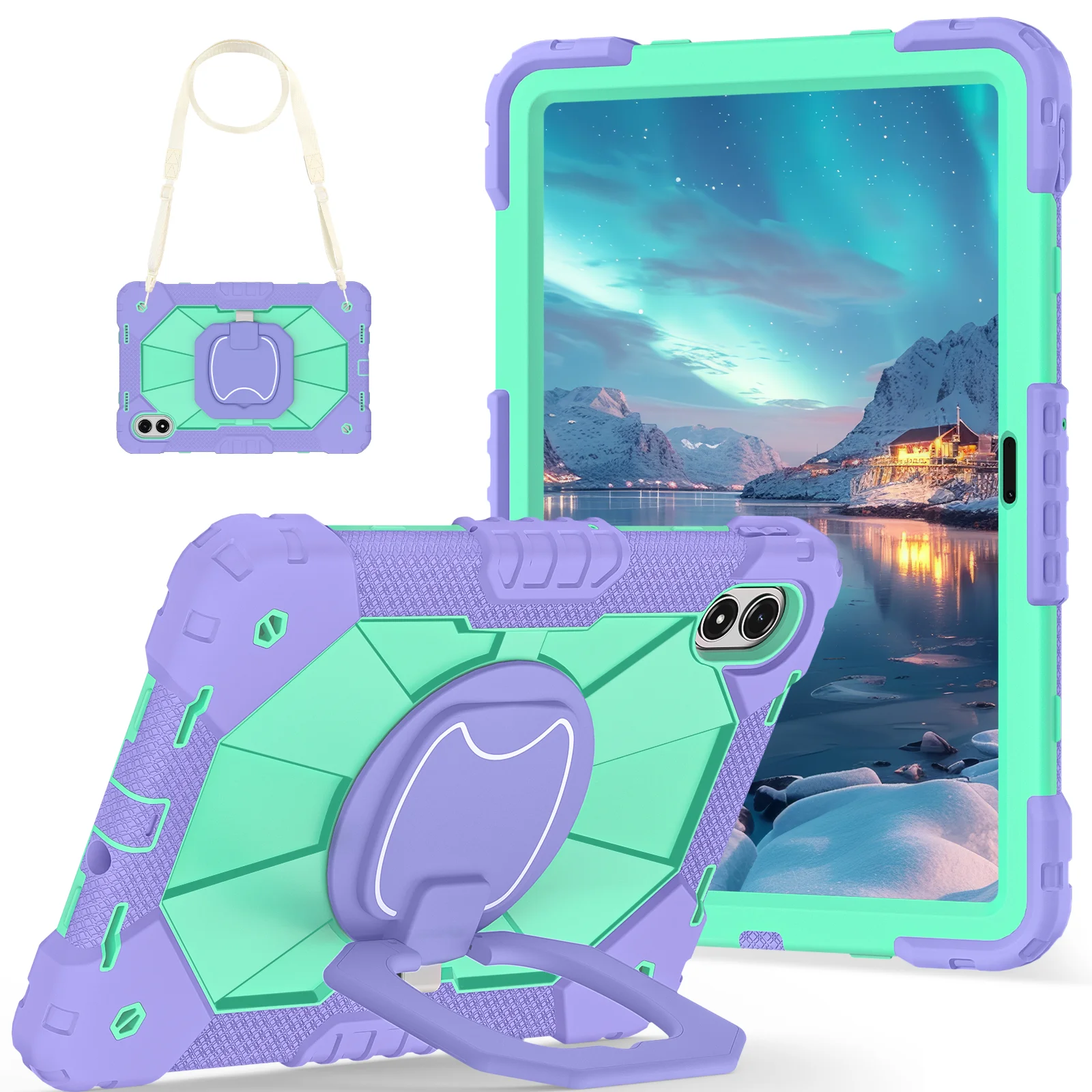 Heavy Duty Shockproof Tablet Case with Stand & Shoulder Straps - Silicone + PC