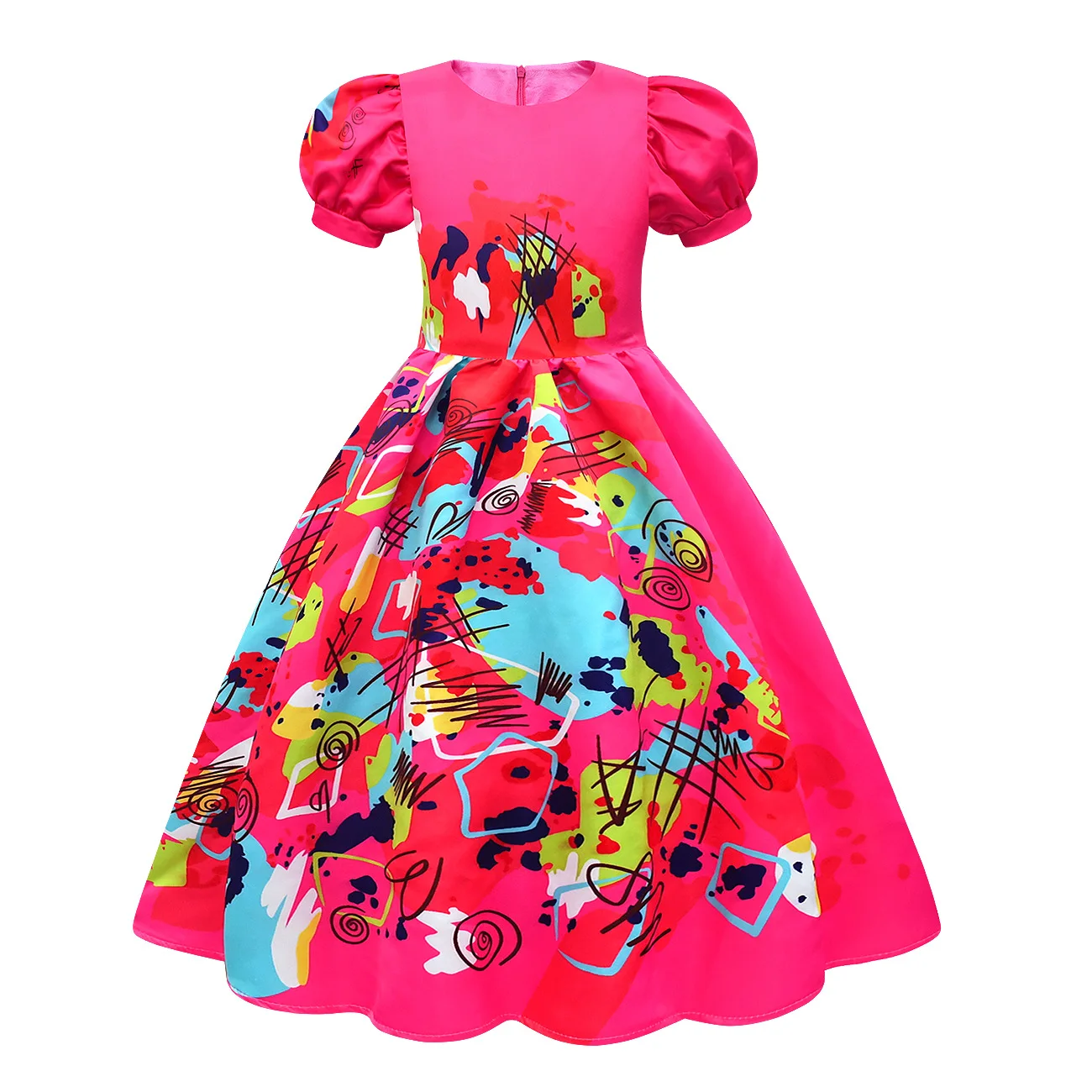 Children Girls Dress One Shoulder Flower Satin Cloth Dress Piano
