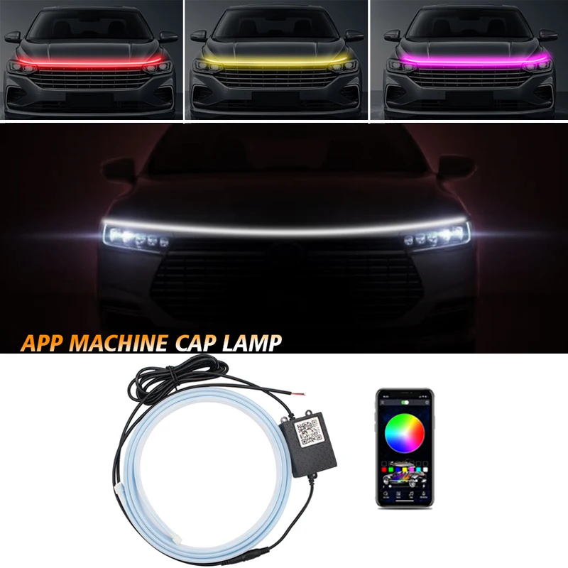 

LED Car Hood Atmosphere Light Strip Waterproof APP Universa Auto Exterior Decoration Lighting Decorative Headlights Ambient Lamp