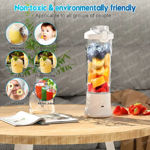 휴대용 블렌더 믹서기, 600ML 전기 과즙 짜기, 과일 미니 블렌더, 쉐이크 및 스무디, 스포츠, 야외 여행용 6 블레이드 3