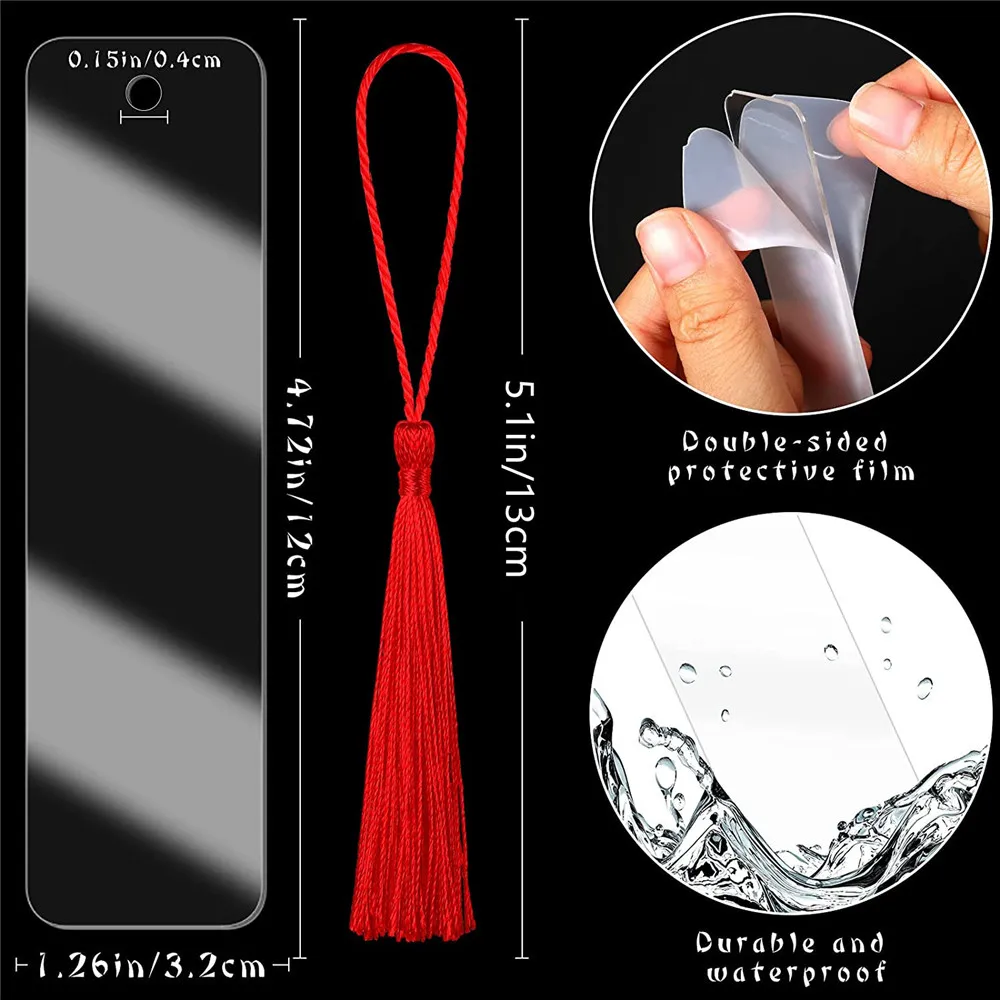 Bookmarks Stationery Supplies Acrylic Bookmark 15pcs Blank Bookmark Acrylic Blank Bookmarks with Tassels Diy Unfinished Bookmarkers Colorful Crafts Decors Ornaments Tags Gift