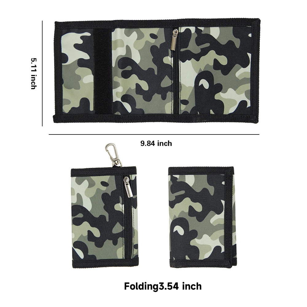 Children's Wallets Camouflage Wallets Slim Wallet Trifold Sports with Zipper Travel Coin Purse Cards Holder Kids Gifts