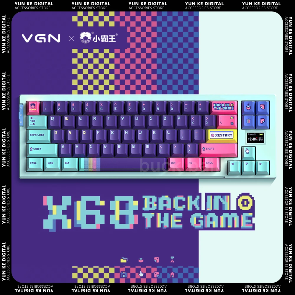 

VGN X68 Беспроводная Bluetooth 2,4G механическая клавиатура 68 клавиш три режима Hotswap RGB клавиатура с экраном PBT клавиши для ПК геймера ноутбука