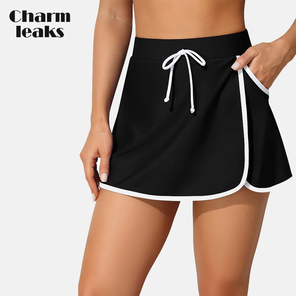 Charmleaks Women Swimming Skirts Built in Boxer Briefs Swim Shorts with
