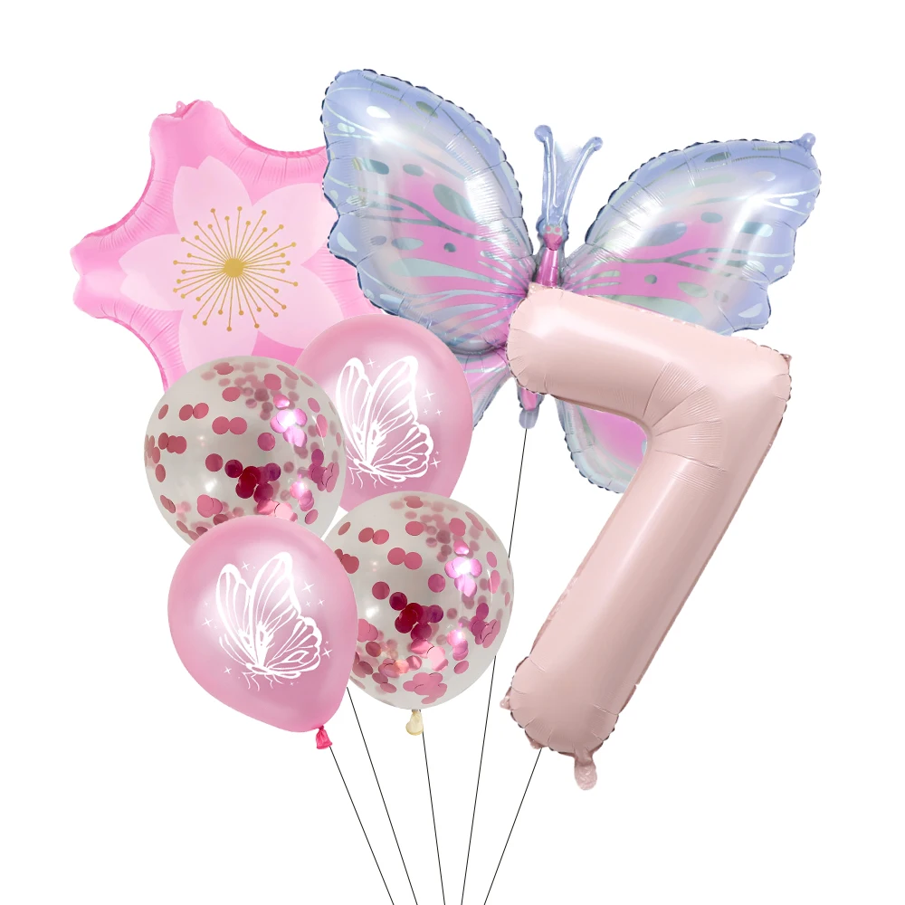 Butterfly Sunflower Celebration Balloon Set - Pink & Blue 7-Piece Party Decor Collection