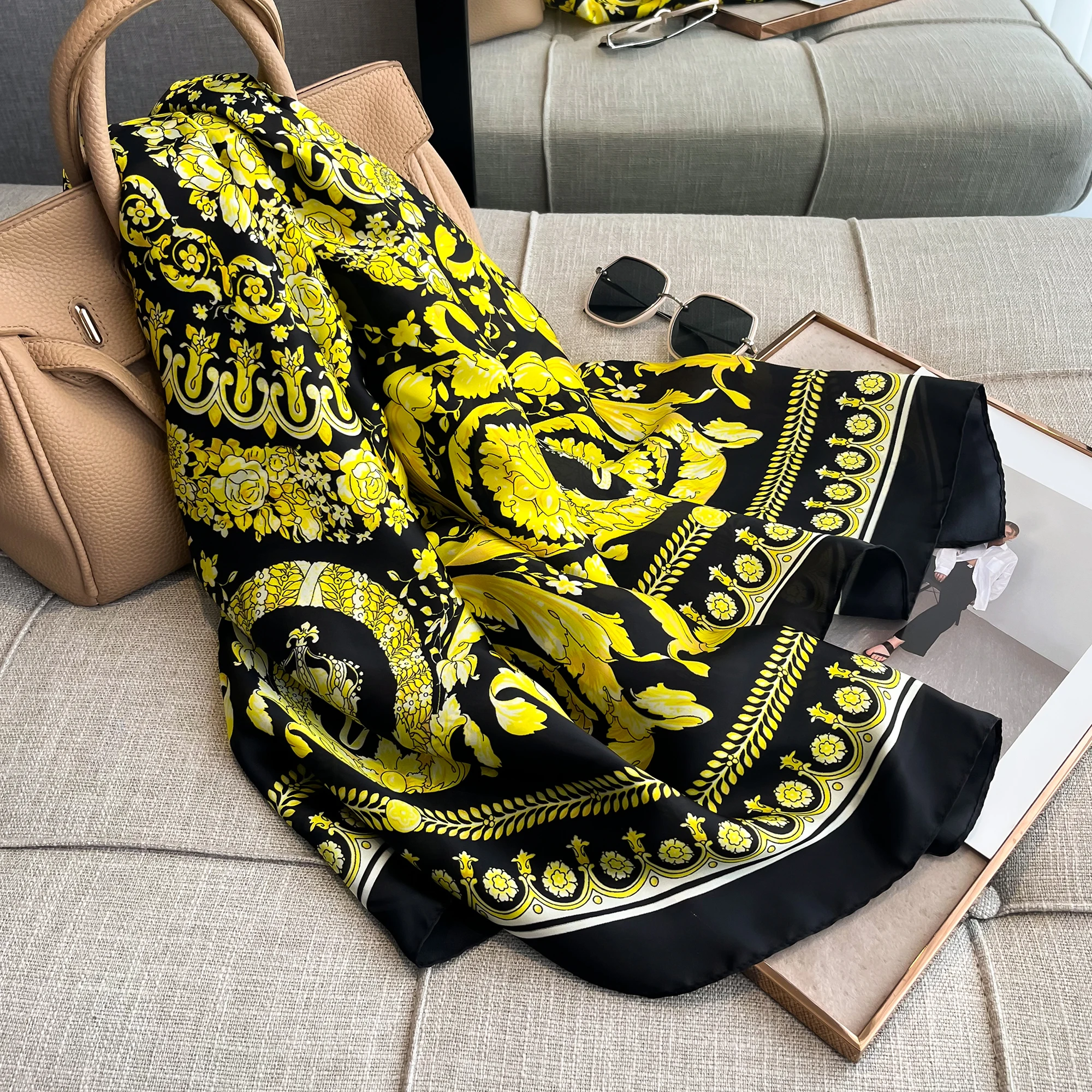 Popular Style 180X85CM Scarves New Design 2024 Square Shawls Luxury Sunscreen Beach Silk Scarf Women The Four Seasons Bandanna 3