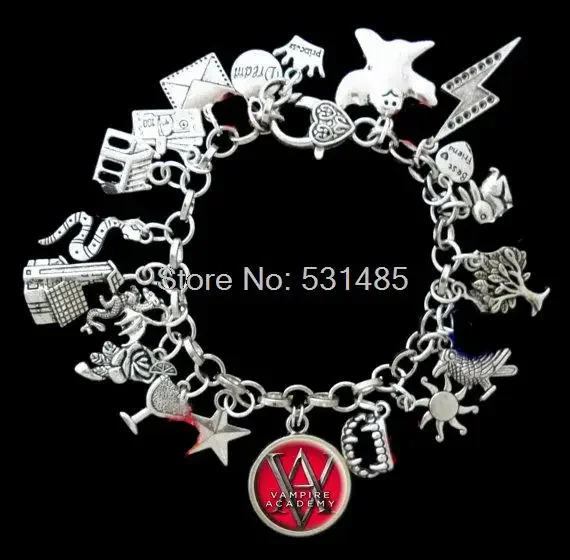 

6pcs Vampire Academy Themed Ghost Lighting Sun Dragon Tree Charm Bracelet VA Silver Tone