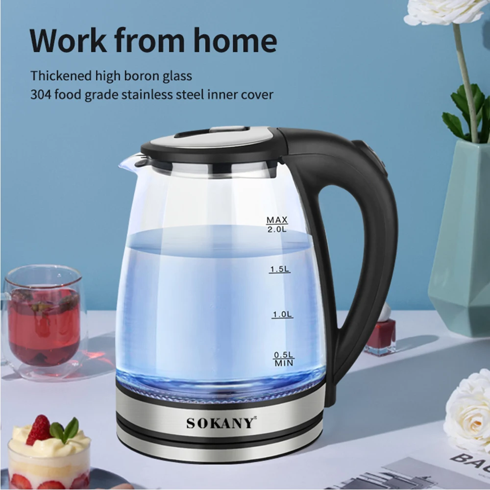 SOKANY 1000W High Borosilicate Glass Electric Kettle Home Water Kettle Auto  Shut-off Water Boiler 