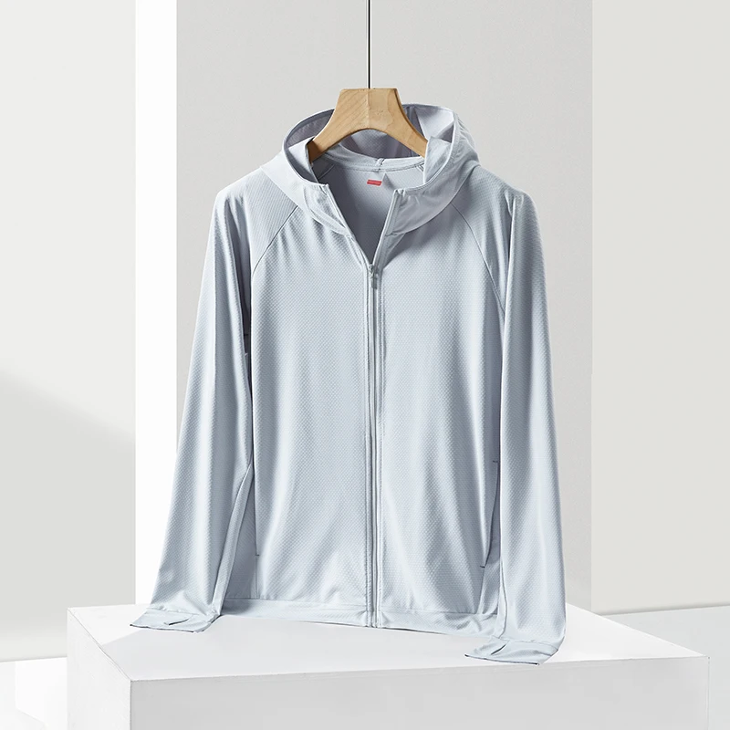 Summer Man Sunscreen Clothing UPF50 Lightweight Breathable UV-proof Solid Color Hooded Coat Outdoor Fitness Sports Skin Clothing