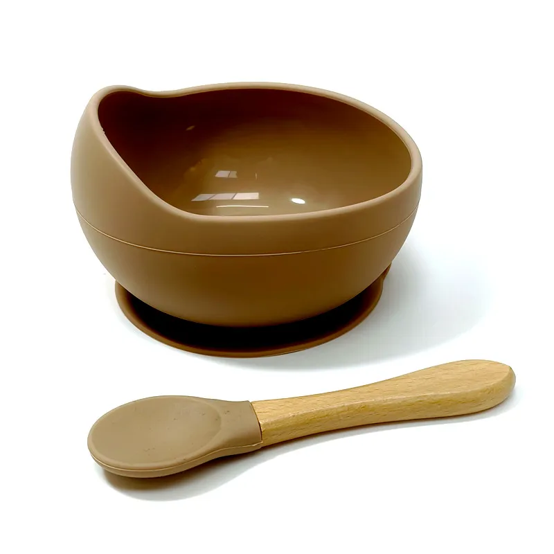 High Quality Spill-proof Silicone Feeding Bowl Baby Tableware Children's Dinner Spoon Food Grade Silicone Baby Silicone Tablewar