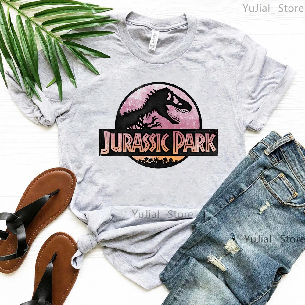thumbnail image 1 of Camiseta con estampado gráfico de Jurassic Park, color rosa y gris, ropa para mujer 2024, camiseta de dinosaurio R-Rex, camiseta Harajuku para mujer, camisetas de verano, 1 of 4