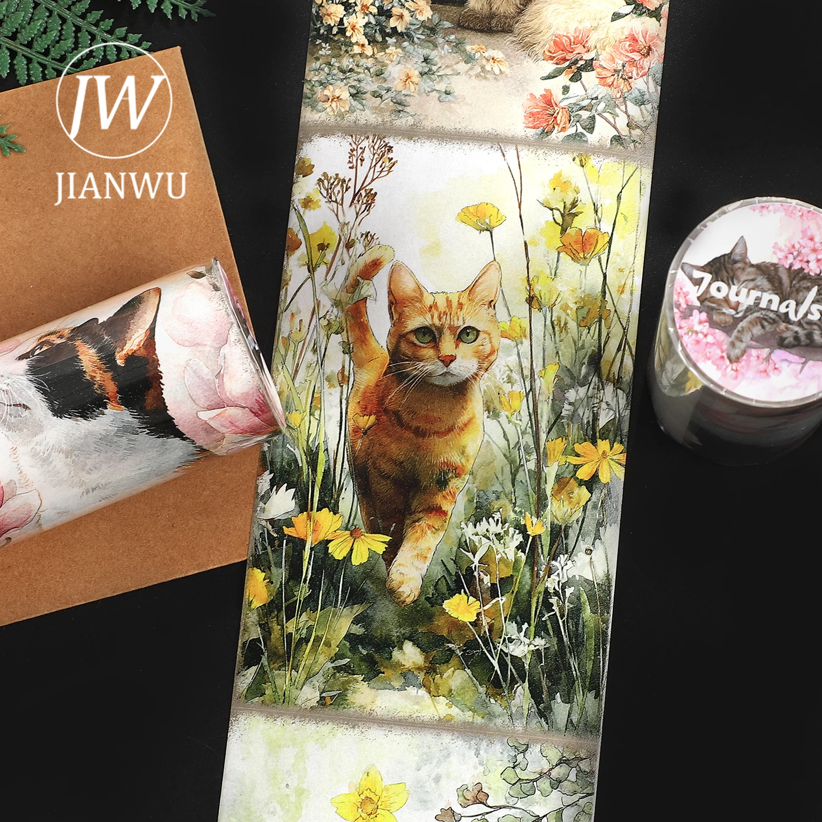 JIANWU 80mm * 205cm 빈티지 봄 꽃 고양이 풍경 소재 콜라주 스크랩북킹 와시 테이프 크리 에이 티브 DIY 저널 문구