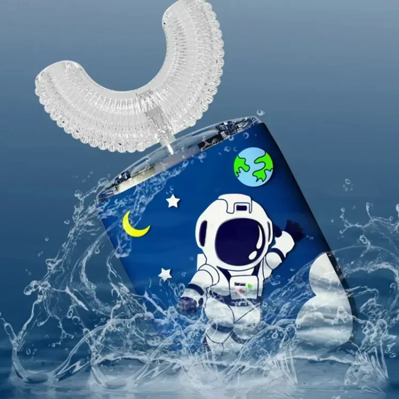 U-shaped children's electric toothbrush, astronaut disinfection and drying, USB charging, intelligent for ages 2-12.