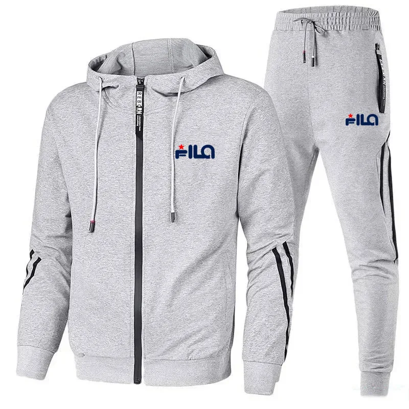 Men's Sets Spring Autumn High Quality Zipper Hooded Jacket Jogging Fitness Sweatshirt + Pants 2 Piece Set Sportswear Suit