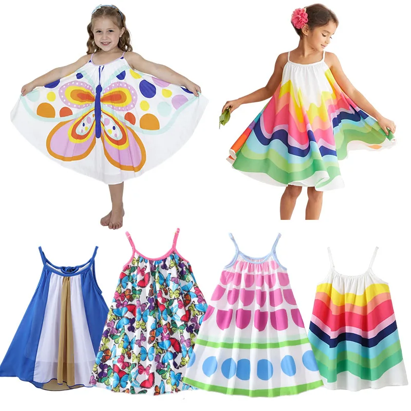 

Baby Girls Infant Summer Dress Butterfly Print Cotton Suspender Dress Kids A-Line Little Girls Birthday Princess Strap Clothes
