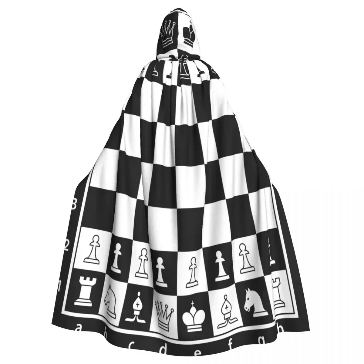 

Adult Cloak Cape Hooded Black And White Chess Board Medieval Costume Witch Wicca Vampire Carnival Party Hot Sale