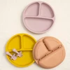 3pcs/set BPA Free Newborn Silicone Children's Tableware Waterproof Baby Plate Solid Color Plates Training Fork Spoon Baby Stuff 2