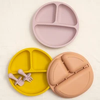 3pcs/set BPA Free Newborn Silicone Children's Tableware Waterproof Baby Plate Solid Color Plates Training Fork Spoon Baby Stuff 2
