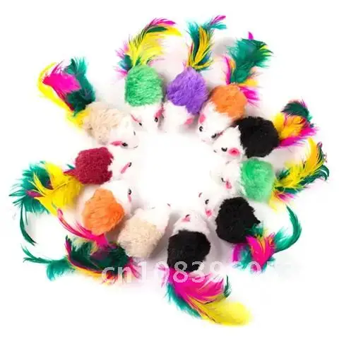 

1/5/10pcs Mini Mouse Toys Fleece False Mouse Cat Toys For Cats with Colorful Feather Plush Funny Playing Toys