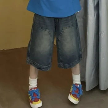 Y2K Vintage Baggy Jean Shorts Womens Washed Wide Leg Capri Pants Casual Barrel Jeans Denim Shorts Mens Oversized Jorts 1