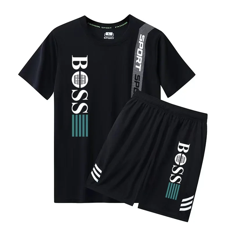 2024 Fashion New Men\'s Sports Wear Summer Fitness Wear Men\'s Sports Wear Short sleeved T-shirt+Shorts Quick Drying 2-piece Set