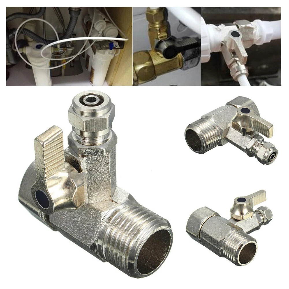 1Pcs Water Line Adapter Angle Stop Adapter Alloy T-Valve 1/2" To 1/4" With Shut-Off Ball Valve Tap Tee B Water Hose Pipe Fitting