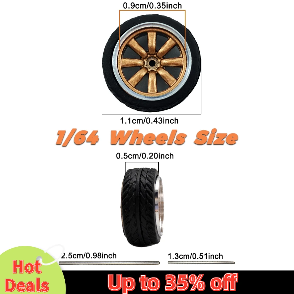 Kicarmod 1/64 Model Car ABS Wheels with Rubber Tire Rivet Axle Metal Rims Diameter 11mm Refitting Parts For Model Car Hot Wheels 3