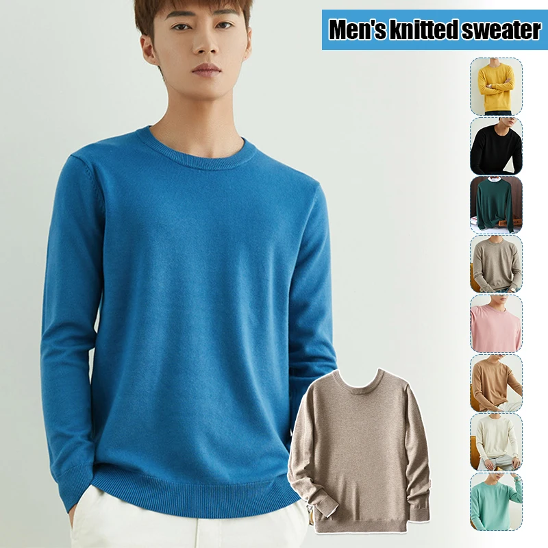 28style Autumn Winter Men's Round Neck Knit Shirt Sweater Fashion Korean Solid Color Casual Knitting Pullover Male Trend Clothes