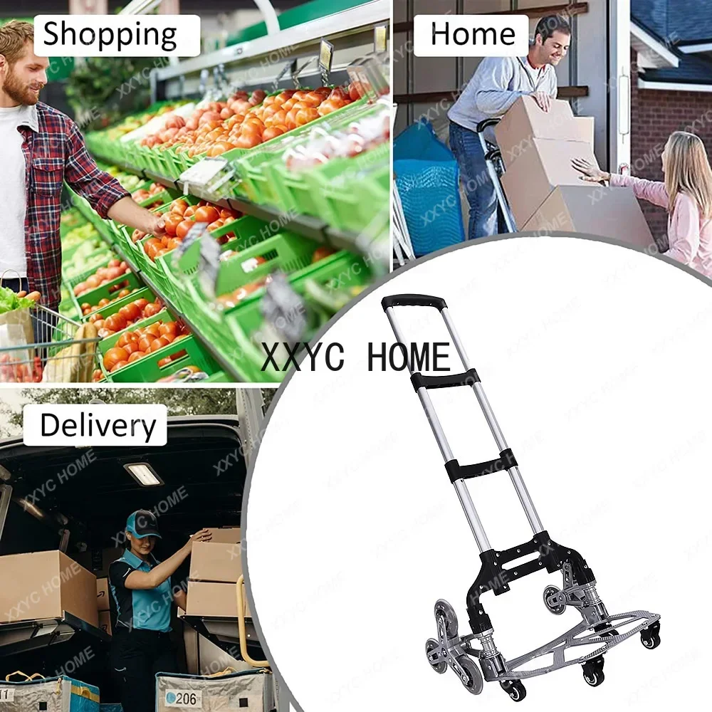 Lighten Up 150KG All Terrain Stair Climbing Cart Hand Truck with Bungee Cord Folding Trolley for Upstairs Cargo with Stroage Bag