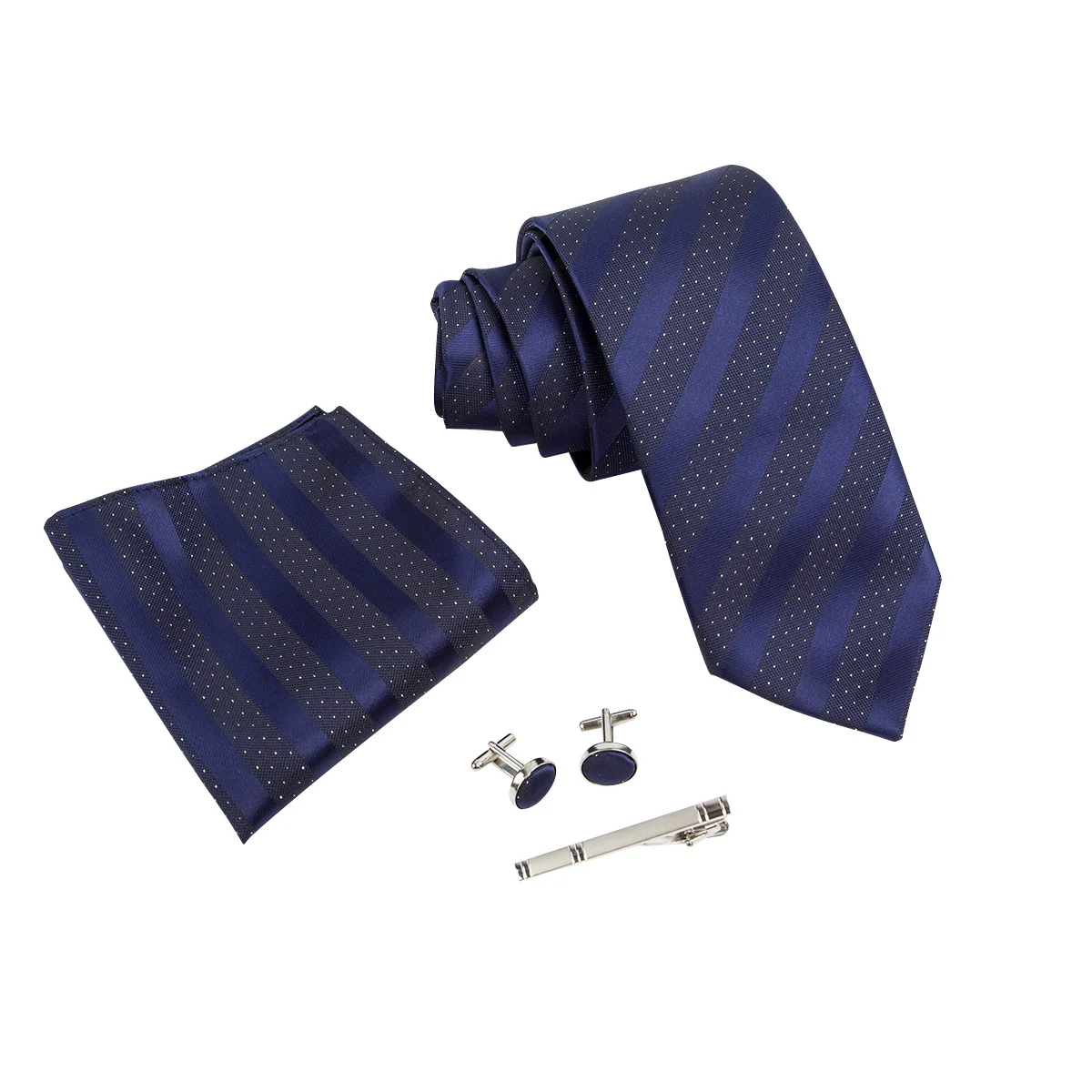 

Ikepeibao Men Navy Striped Plaid Necktie Sets Pocket Square With Metal Cufflinks Clip Fit Wedding Formal Workplace Black Red