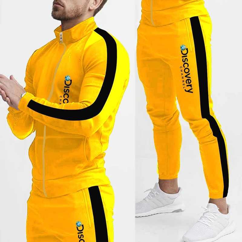 Men's Casual Suit Trend Colored Sports Set Standing Collar Fashion High Quality Casual Set Outdoor Sports Fitness Brand