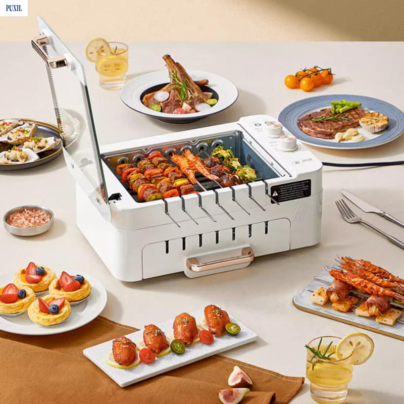 3 In 1 Electric BBQ Kebab Grill Machin Household Automatic Rotating Skewers Machine Indoor Smokeless Barbecue Grill Oven 4