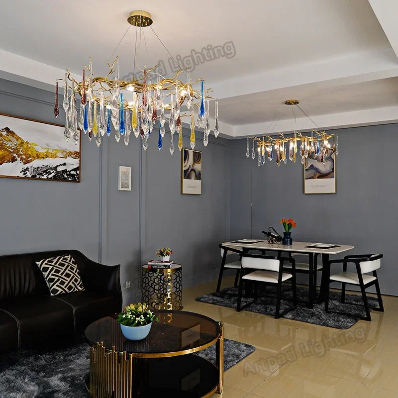 LED Chandelier Ceiling Chandelier Modern Crystal Chandelier Lighting Ceiling Pendant Dining Room Foyer Chandeliers Drop Hanging Light Fixtures Branch Style Gold