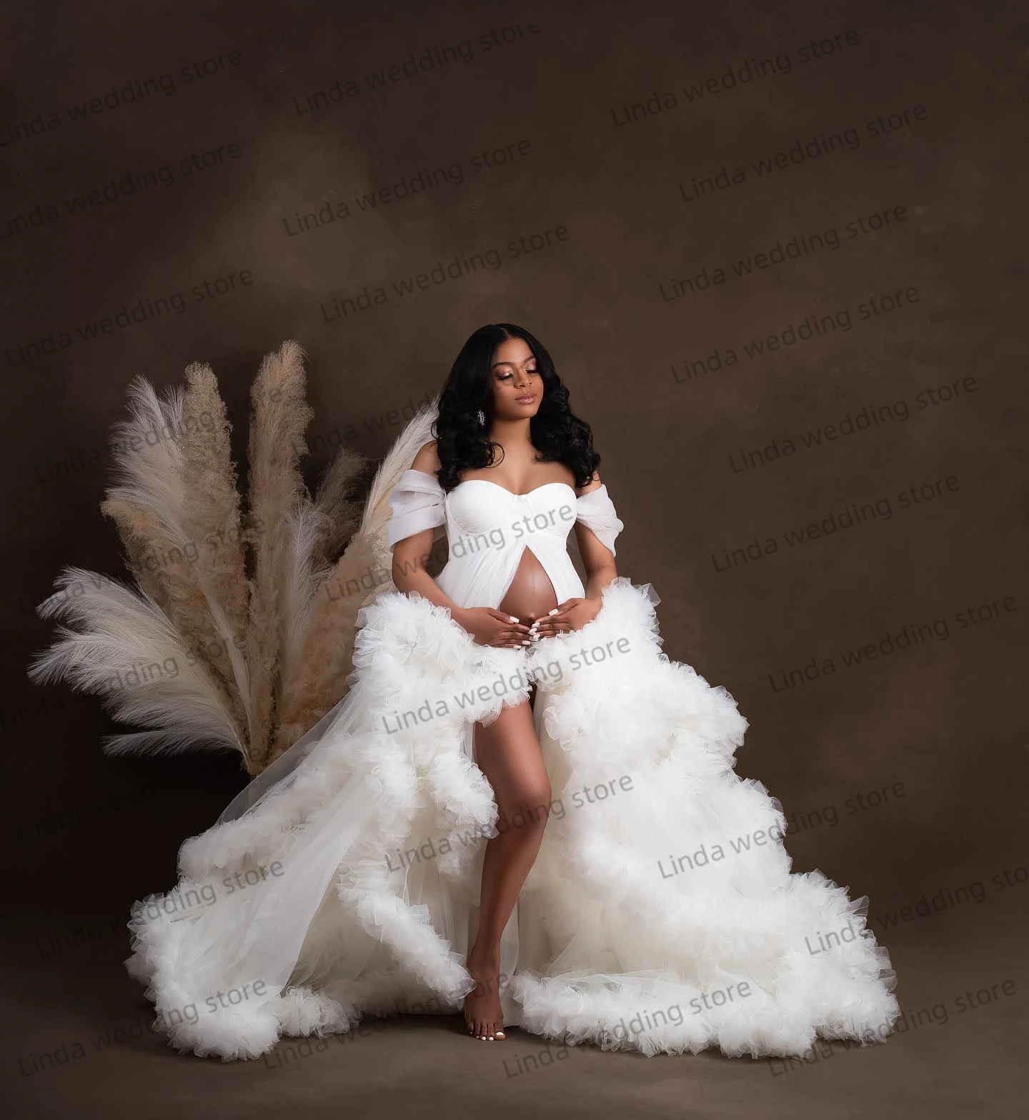 Elegant White Maternity Dress for Photoshoot Pregnancy Photography Gowns Babyshower Dresses Bathrobe Wear Gowns