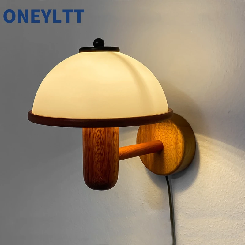 

Retro style mushroom wall lamp nostalgic walnut living room bedroom bedside aisle corridor living room ins wall lamp