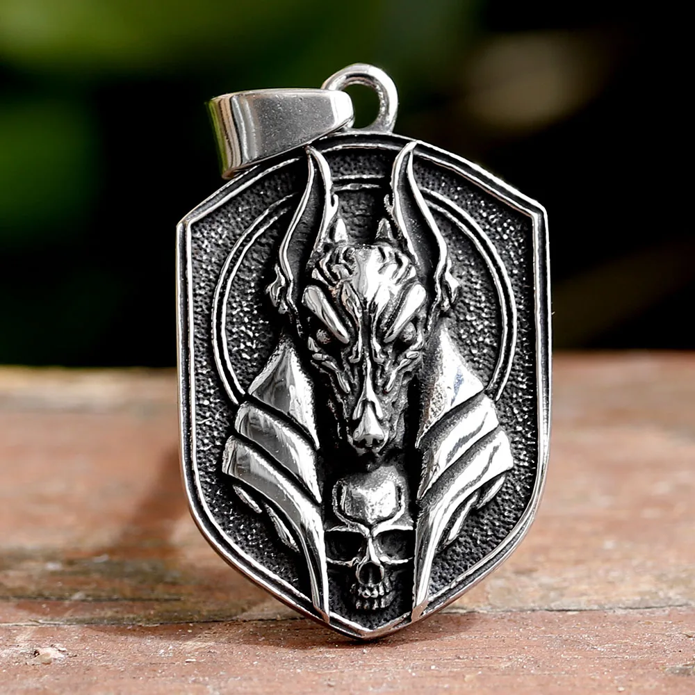 

new 3D New Design Stainless Steel Egyptian Anubis God Pendant Animal Mythology Jewelry for gift free shipping