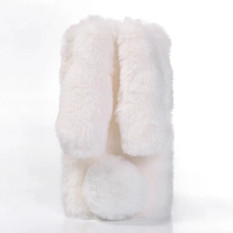 Fluffy Bunny Plush 3D Fur Phone Case - Cute Rabbit Silicone Cover