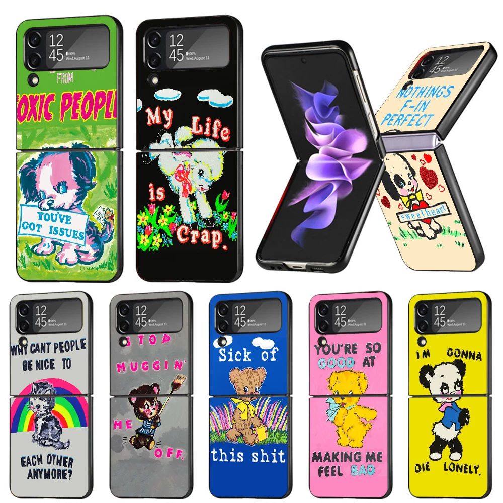 Regali Sheep Art Dog My Life Is Crap Hard Pc Phone Case Per Samsung Galaxy Z Flip4 Flip5 Black Cover Z Flip 3 Pieghevole Antiurto