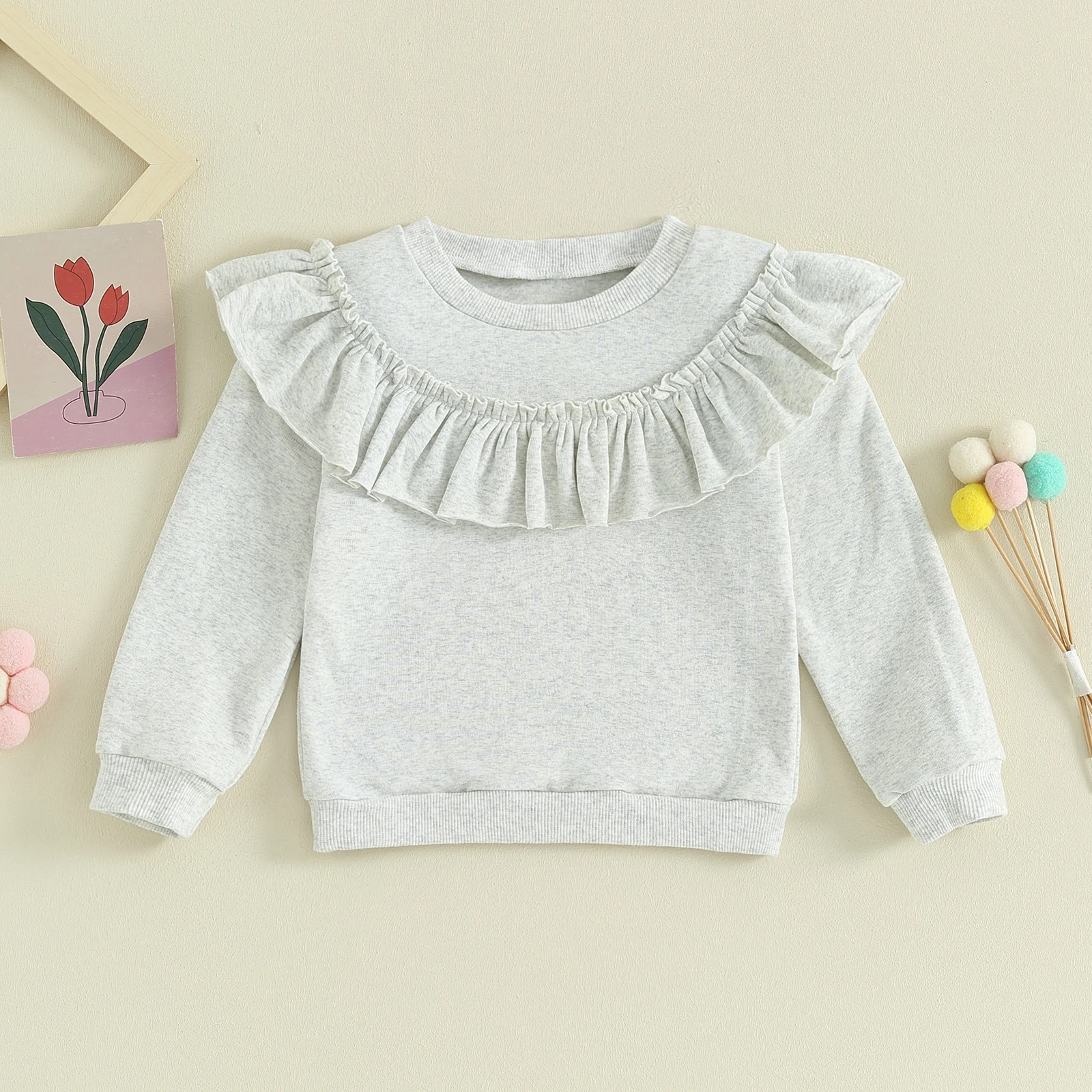 Toddler Kids Baby Girl Ruffle Sweatshirts Long Sleeve Round Neck Solid Color Pullovers Spring Tops 9M-4T girl sweatshirt kids sweatshirt baby girl clothes