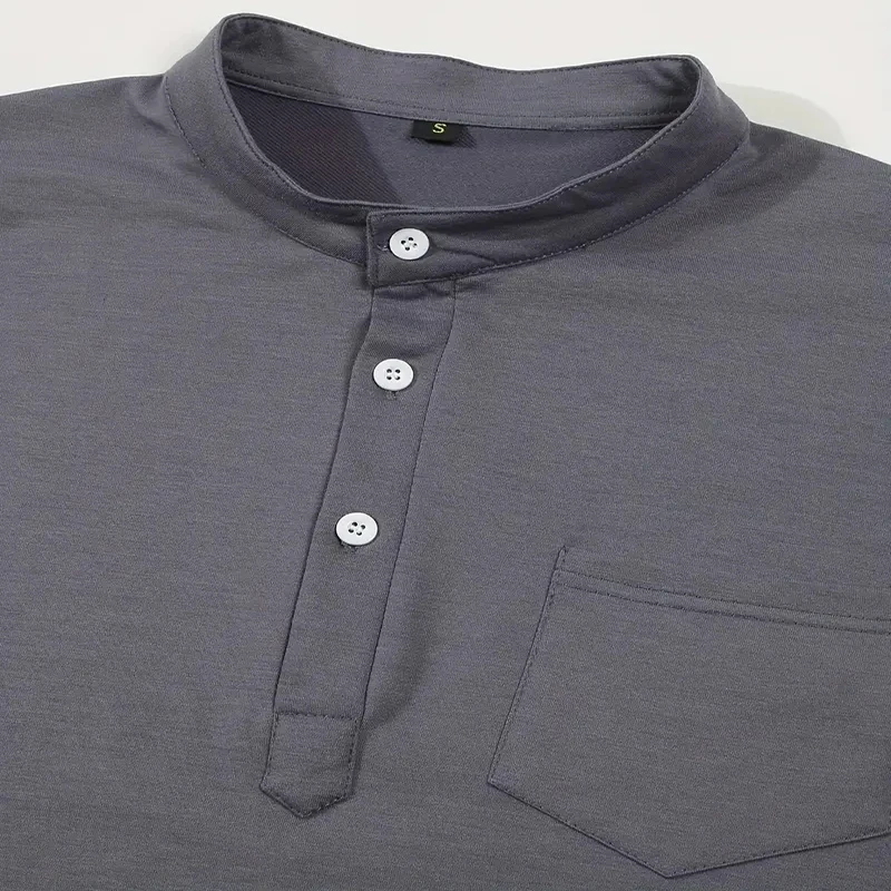 Herren Henley Poloshirt Kurzarm Knopfleiste Lässiges Oberteil mit Brusttasche Atmungsaktive Polyester-T-Shirts für den Täglichen Sommergebrauch – Detail 22