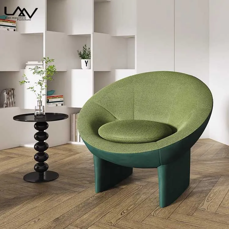 Living Room European Modern Hotel Leisure Chair Furniture Wooden Frame Fabric Round Shape Armrest Colorful Single Sofas Chair