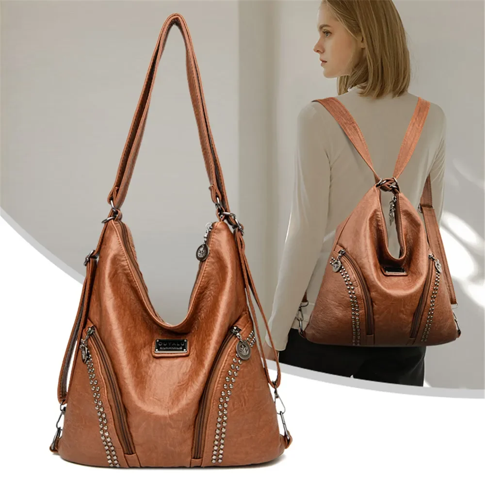 Women High Quality Leather Backpacks Vintage Female Shoulder Bag Sac A Dos Travel Ladies Bagpack Mochilas School Bags for Girls 2