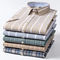 New Men's Plaid Shirt 100% Pure Cotton Oxford Short Sleeves Spring Casual Daily Dress Shirts Button-down Big 5XL 6XL 7XL 1