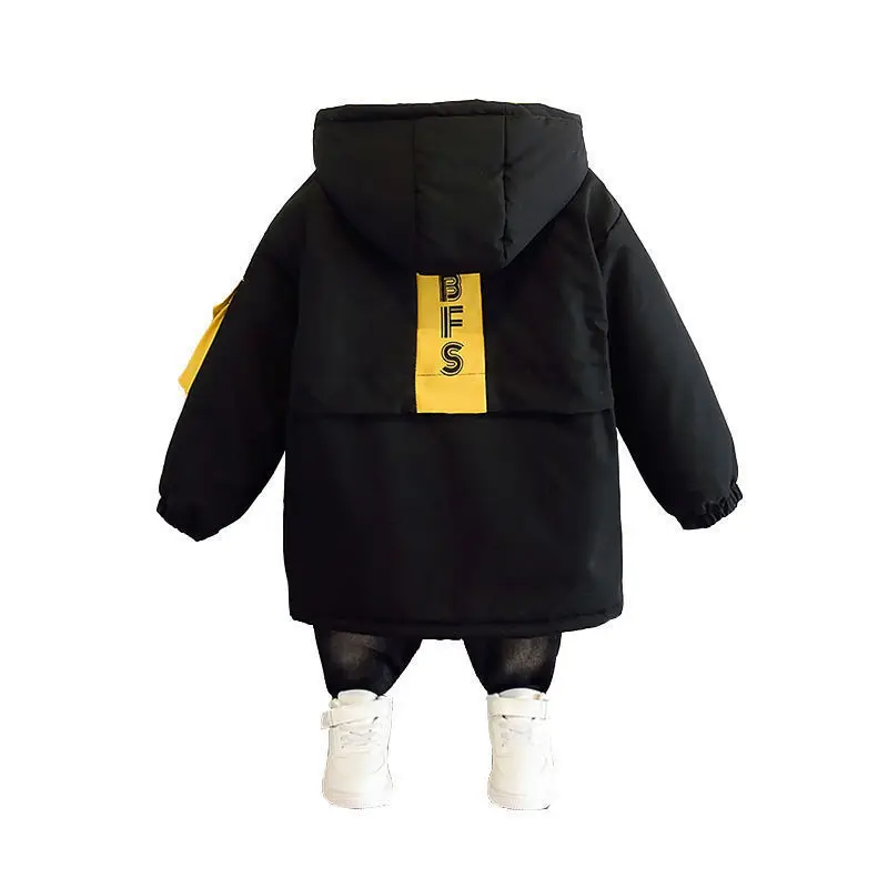 Kids Jackets Kids 4 6 8 10 12 Years Boys Jacket Autumn Winter Plus Velvet Warm Teen Kids Jackets Fashion Letter Zipper Hooded Boys Coat