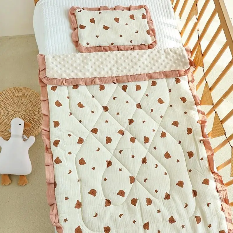 Bed Cover with Flat Pillow Baby Bed Pad Quilted Baby Crib Mattress Pad Pillow