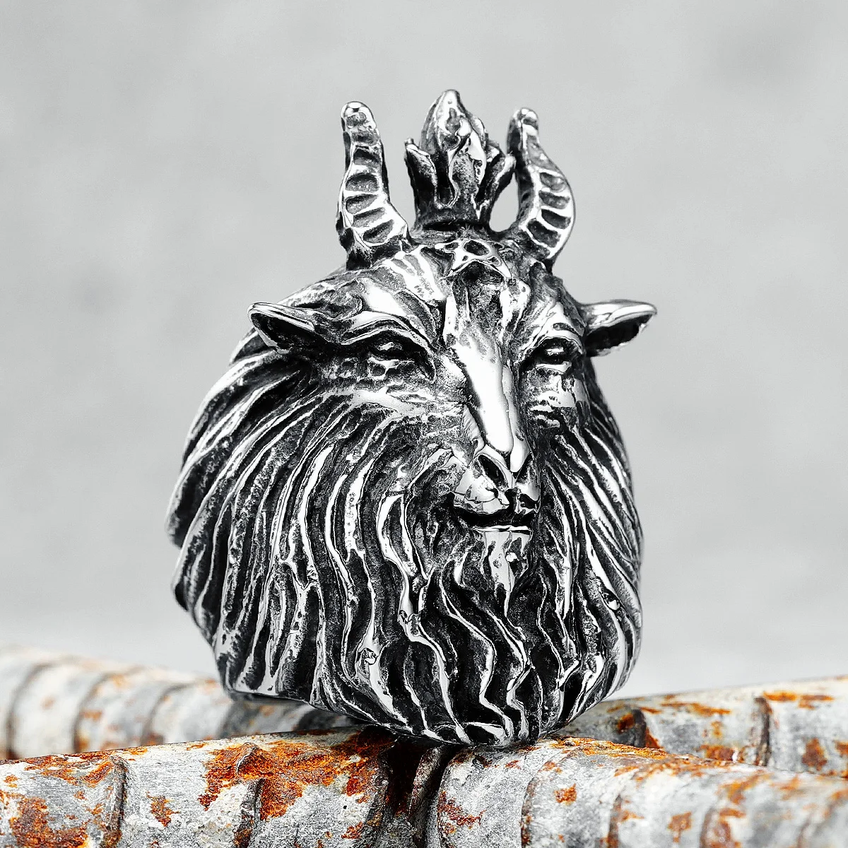 King Goat Rings Acciaio Inossidabile 316L Men Crown Ram Stout Horns Ring Rock Rap Per Biker Rider Male Boyfriend Jewelry Miglior Regalo
