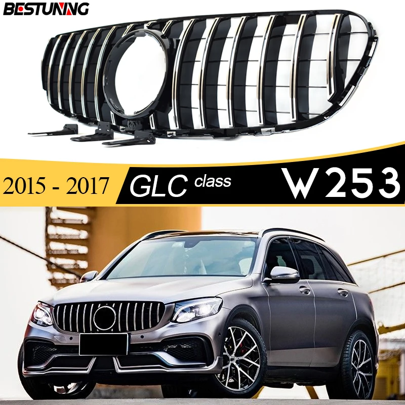 Glc Pre-Facelift W253 2020-Glc63-Look Black Silver Panamericana Grill Front Bumper Grille For 2015 - 2018 Glc-Class Suv & Coupe