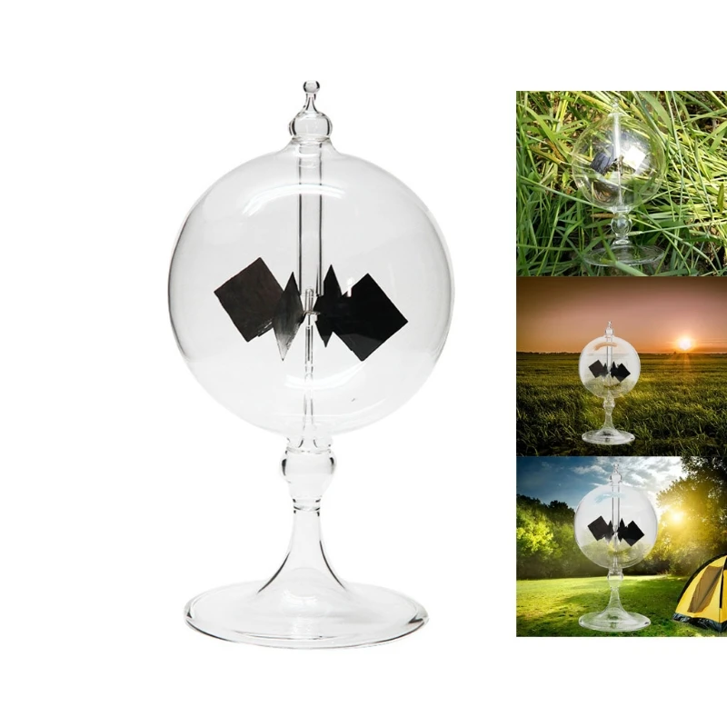 Handmade Clear Solar Power Crookes Radiometer for Sun Light Energy Spinning Vanes Home Office Decoration Gift