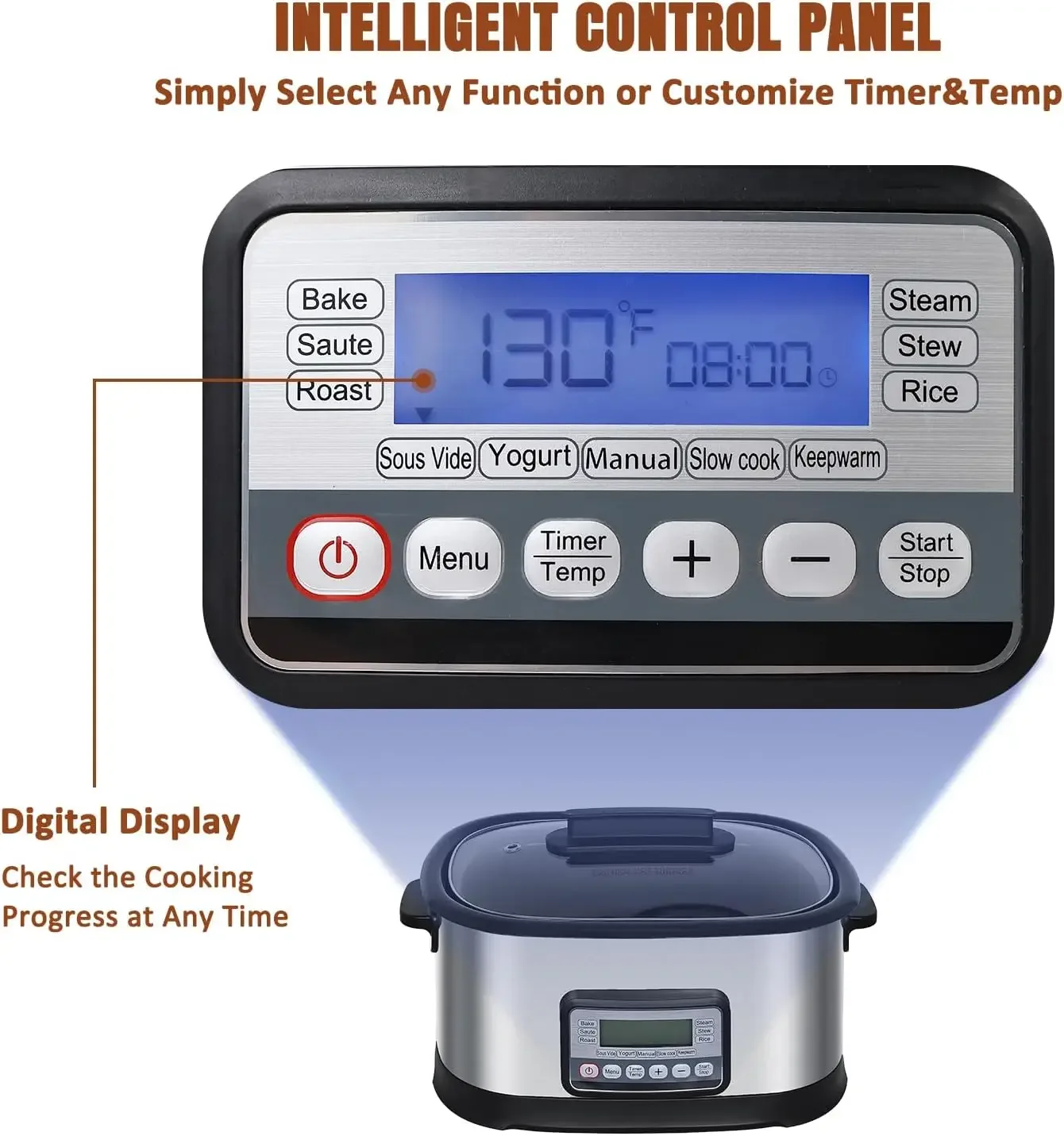 11-in-1 Multi Cooker, Digital Programmable Slow Cooker With Bake, Sauté, Roast, and Sous Vide functions, 1500W Timer&Temp Contro 3