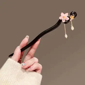 Dolce stile romantico fiore di ciliegio forcina in legno da donna stile antico di fascia alta nappa cheongsam intrattenimento musiche e canzoni semplice accessorio per capelli